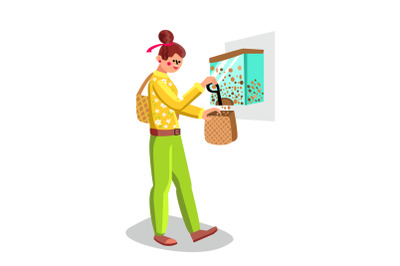 Woman Filling Flakes In Zero Waste Bag Vector