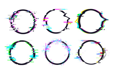 Glitch circle frame effect, circle glitch collection