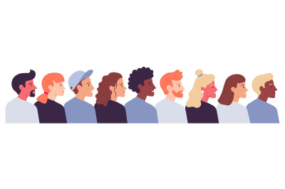 Multiethnic crowd of people profile portrait. Vector crowd