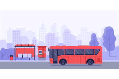 Public transport stop and autobus. Vector bus stop