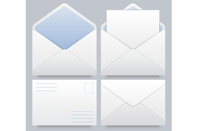 Realistic mail envelopes mockup. Message postal mail