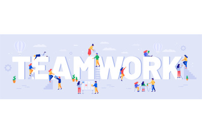 Teamwork illustration, team work communication and partnership