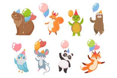 Animals with balloons, greeting party celebration birthday