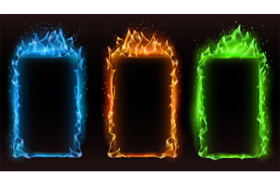 Fire frames diffrent colors. Vector fire frame