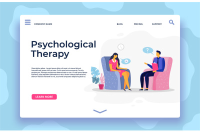 Psychological therapy landing page, depression character and psychothe