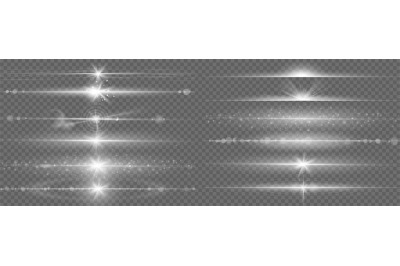 Glares lines effect. Horizontal optical lens flare light, night futuri