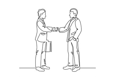 One line handshake. Business agreement symbol shaking hands, partnersh