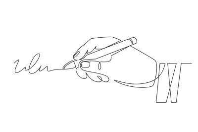 Signature and hand. Document signing, hand with pen signed contract. P