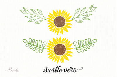 Divider Doodle Sunflower with leaves