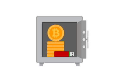 Safe with bitcoin coins and flash drives