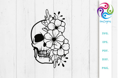 Skull With Flowers Svg Cut File