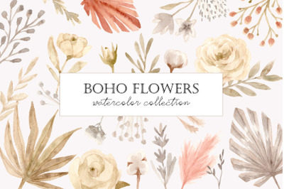 Boho Flowers. Watercolor Collection
