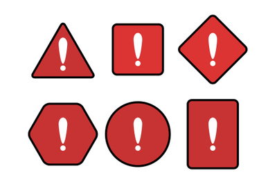 Exclamation and warning red symbol set