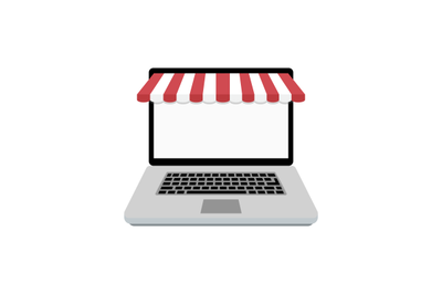 Web online store. Laptop with awning