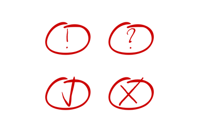 Mark red marker. Tick and cross, exclamation and question symbol