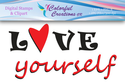 Love Yourself Digital Stamp, Love Stamp, Instant Download, Motivationa