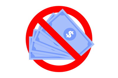 Renouncement cash money icon, do not accept cash banknotes