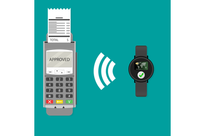 Paypass with smartwatch. Vector transaction contactless wireless