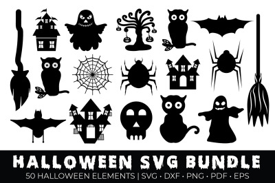 Halloween SVG Bundle, Halloween Design Elements, SVG DXF PNG