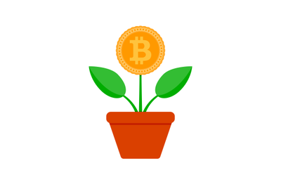 Growth bit coin. Crypto potted plant vector