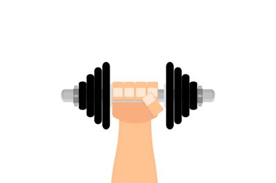 Dumbbell in hand flat cartoon