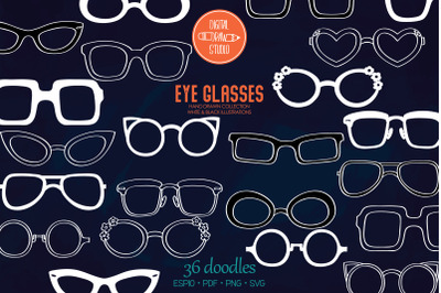 White Glasses, Nerd Frames, Eye wear, Sunglasses, Hand drawn shades