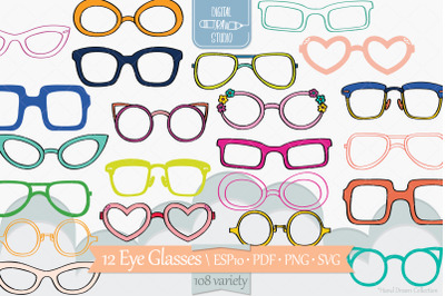 Colored Glasses, Nerd Frames, Eye wear, Sunglasses, Hand drawn shades