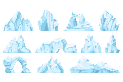 Cartoon iceberg. Drifting arctic glacier or ice rock. Frozen water, an