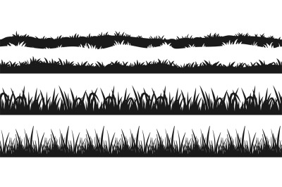 Seamless grass border silhouette. Tuft line set isolated on white back