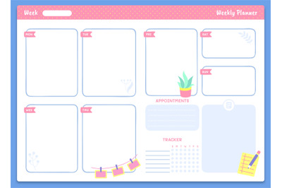 Weekly planner template. Appointments and tracker sections and trendy