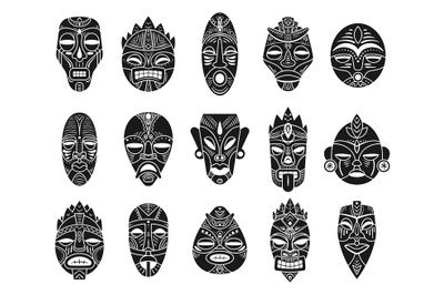 Idol mask. Monochrome black hawaii tiki tahitian ritual totem, exotic