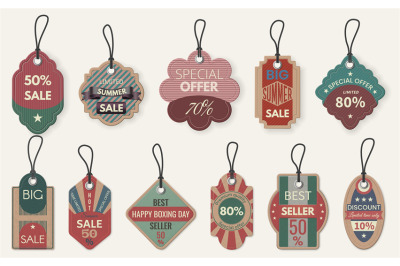 Sale tag label. Discount price shopping labels, retail cardboard card