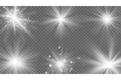 Flares and rays effect. White light burst, star sparkle. Magic starbur