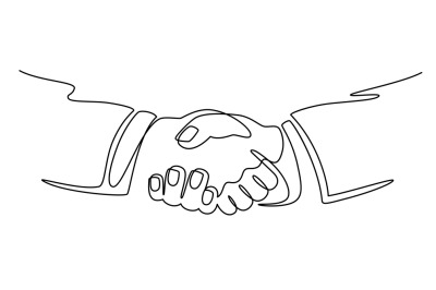 Businessmen shaking hands. Continuous line drawing business people mee