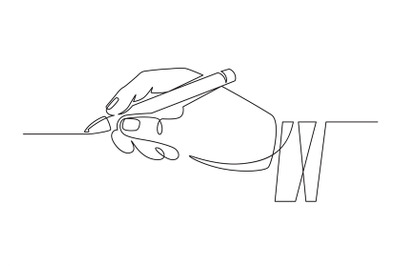 Hand with pen. Continuous one line businessman hand holding pencil and