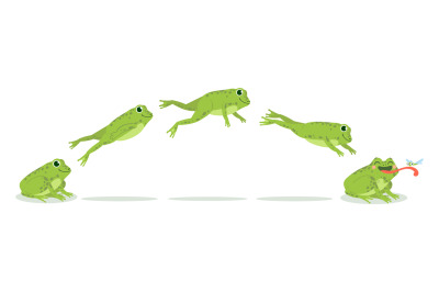 Frog jump. Various frog jumping animation sequence, jump green toad ke