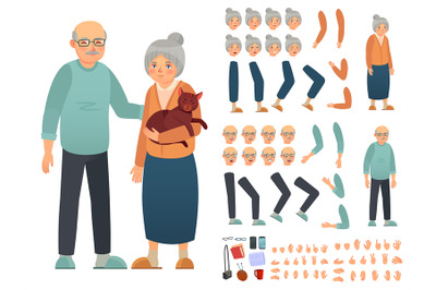 Grandparents characters constructor. Creation kit with different facia