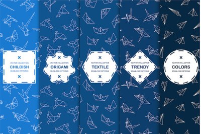 Origami blue seamless patterns