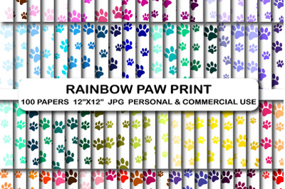 100 Paw print digital papers, Printable digital paper pack