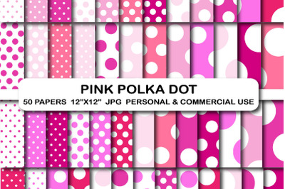 Pink polka dot digital papers, Polka dot background pattern
