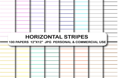 100 Stripes digital papers Horizontal lines Stripes pattern