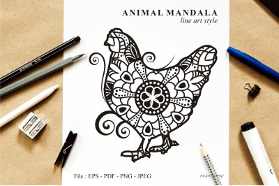 Hen Mandala Vector Line Art Style 01