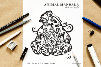 Hen Mandala Vector Line Art Style 02