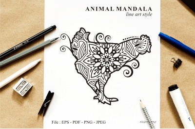 Hen Mandala Vector Line Art Style 03