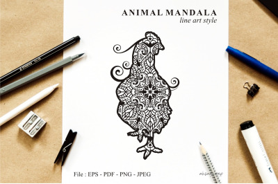 Hen Mandala Vector Line Art Style 04