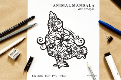 Hen Mandala Vector Line Art Style 05