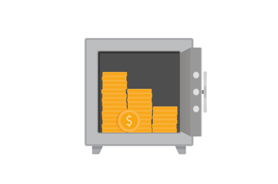 Golden coins in safe. Money storage vector