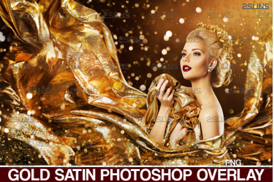 Flying dress overlay &amp; Photoshop overlay: Gold satin transparent fabri