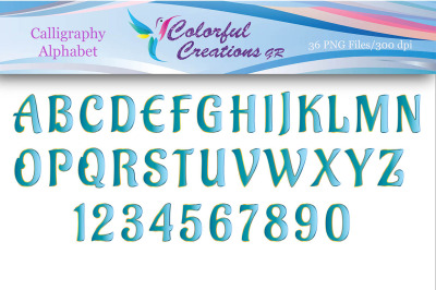 Calligraphic Alphabet, Calligraphic Numbers, Digital Alphabet, Numbers