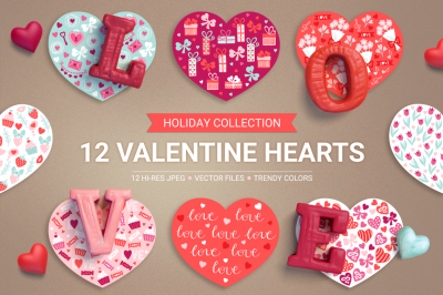 12 Valentine Hearts